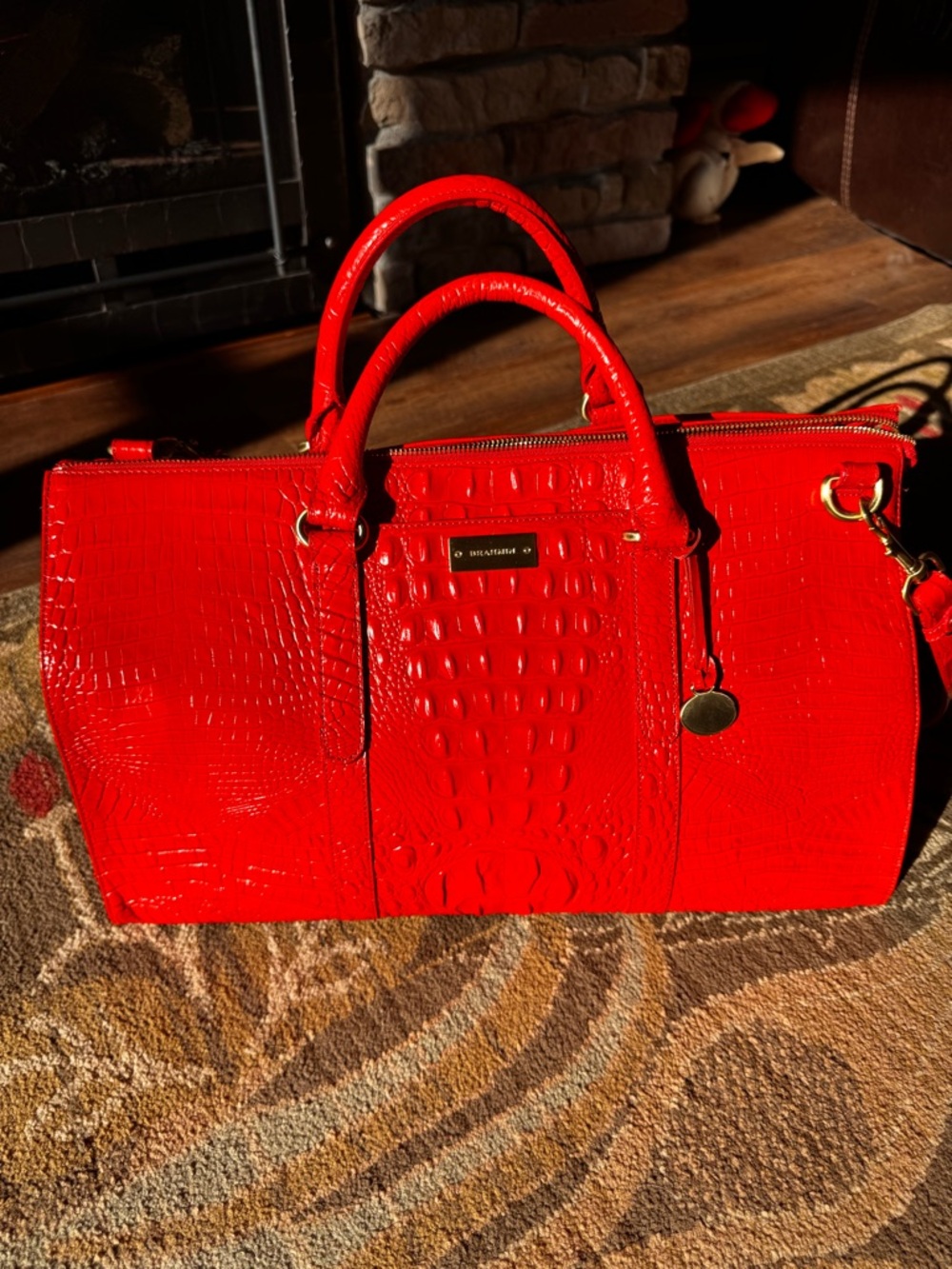 Brahmin Red Croc-Embossed Weekender